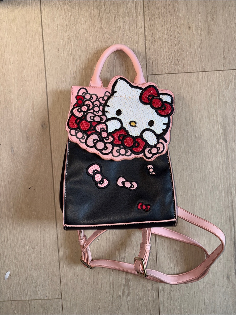 Danielle Nicole Hello Kitty Loungefly Black and Pink Sequin Flap Backpack